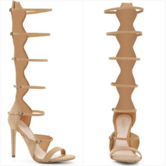NEW ALDO SHOES Suede Camel Buckle Gladiator Knee High Sandal 11 - Picture 1 of 17